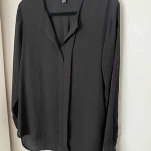 Banana Republic Popover Black Blouse with Mock Button Front